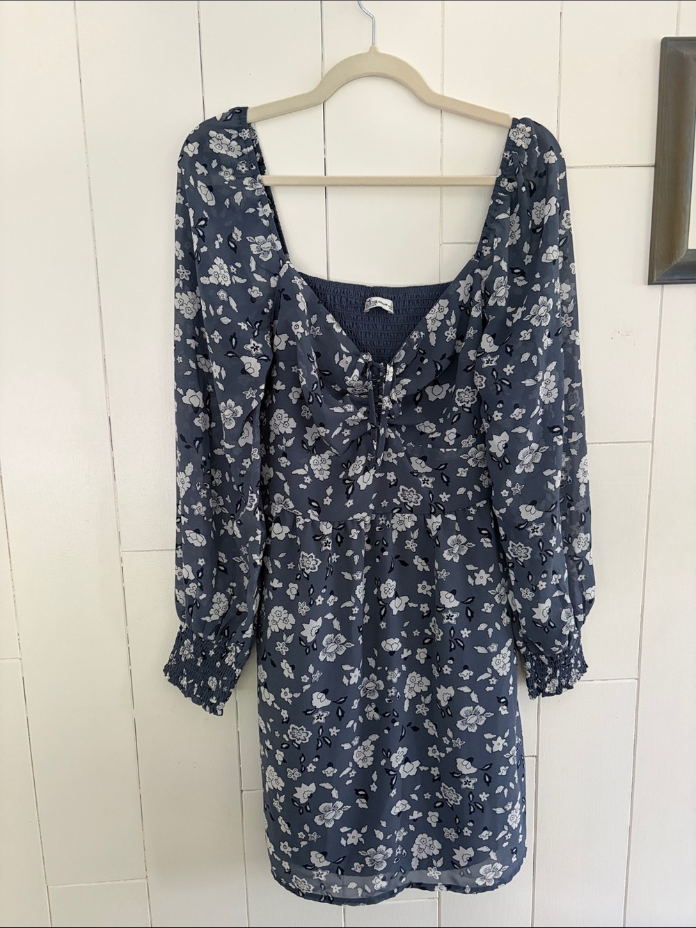 Hollister Navy Floral Long-Sleeve Tie-Front Dress